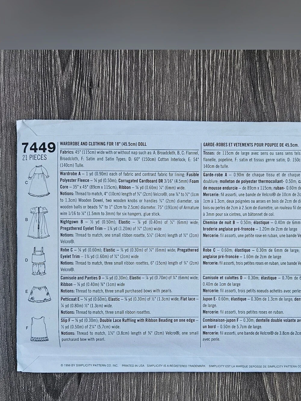 NEW Simplicity 7449 Wardrobe and Clothing for 18
